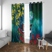 New Zealand Tui Bird Window Curtain Maori Koru With Pohutukawa Galaxy Style LT05 With Grommets Blue - Polynesian Pride