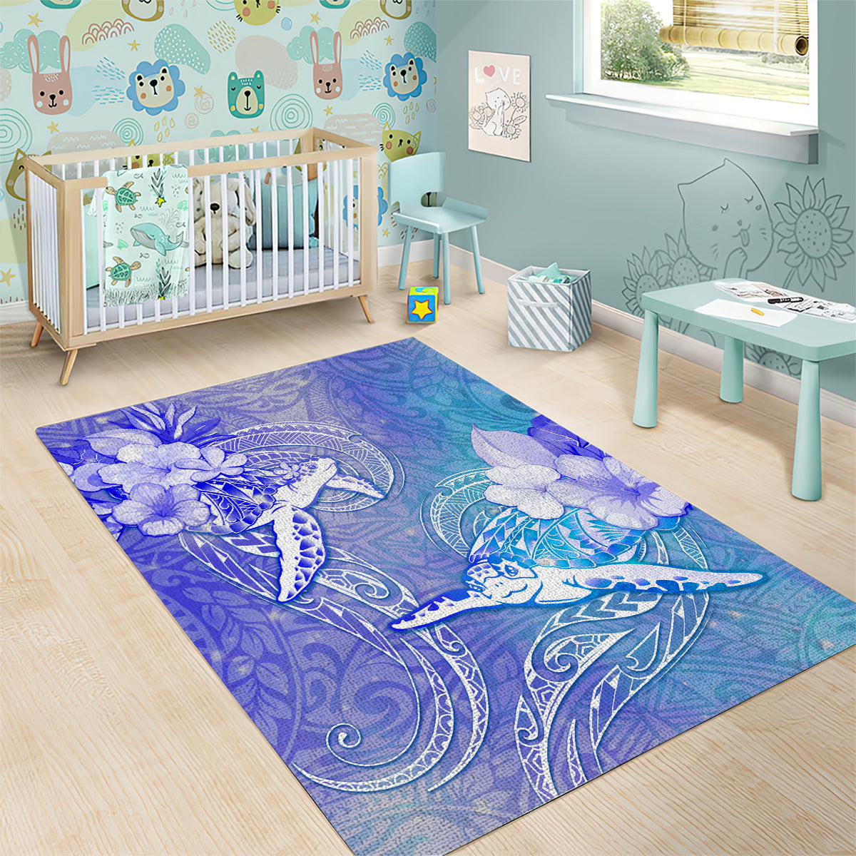 Couple Blue Sea Turtle Heart Love Area Rug LT05 - Polynesian Pride