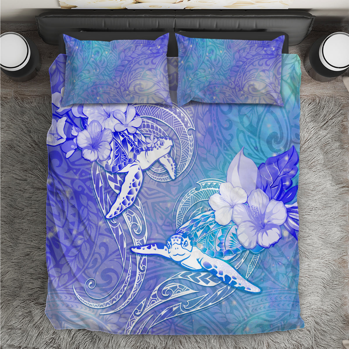 Couple Blue Sea Turtle Heart Love Bedding Set LT05 Blue - Polynesian Pride