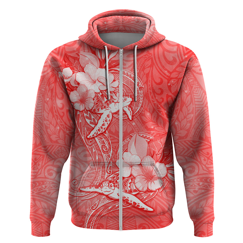 Polynesia Sea Turtle Couple Hoodie Happy Valentine Day Red LT05 Zip Hoodie Red - Polynesian Pride