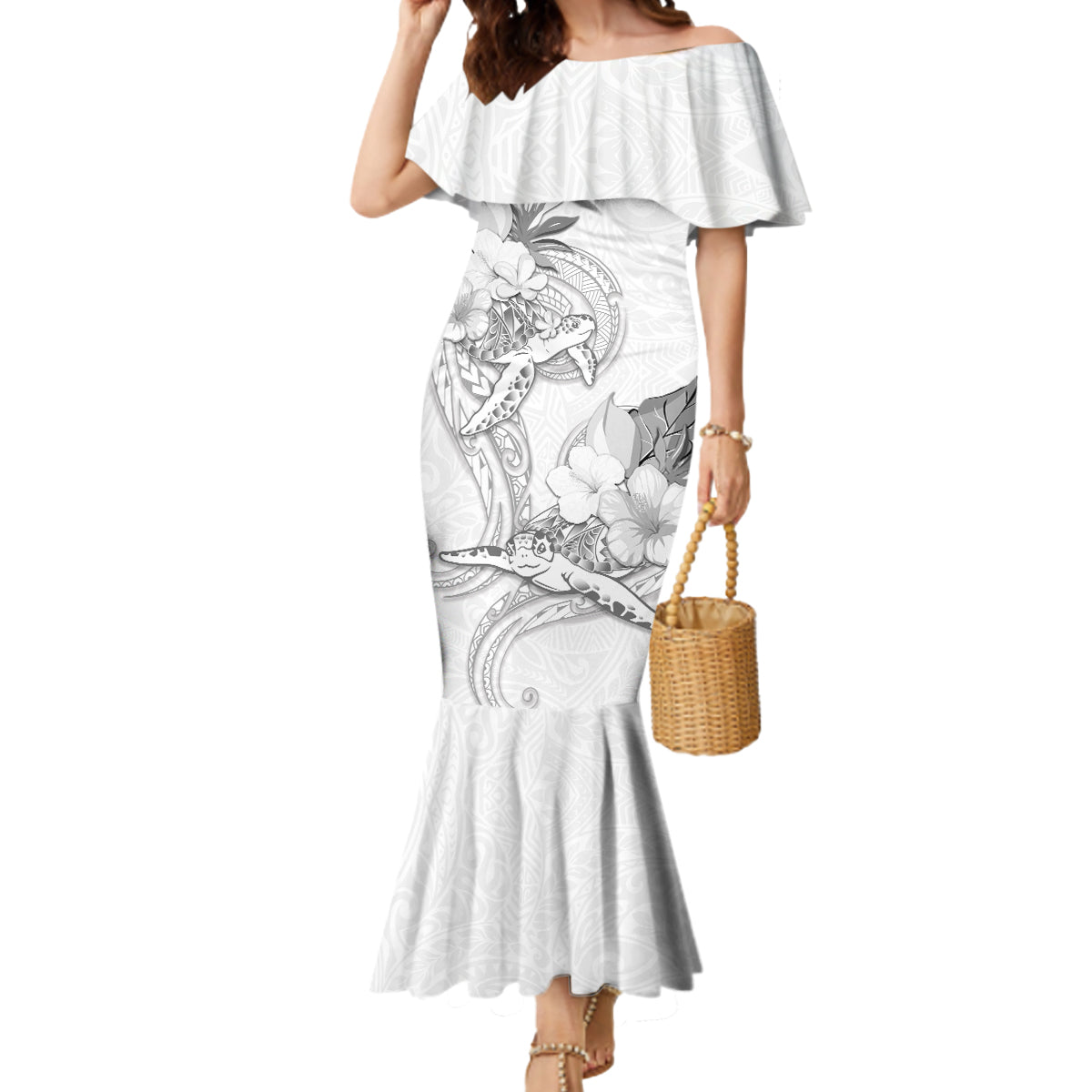 Polynesia Sea Turtle Couple Mermaid Dress Happy Valentine Day White LT05 Women White - Polynesian Pride