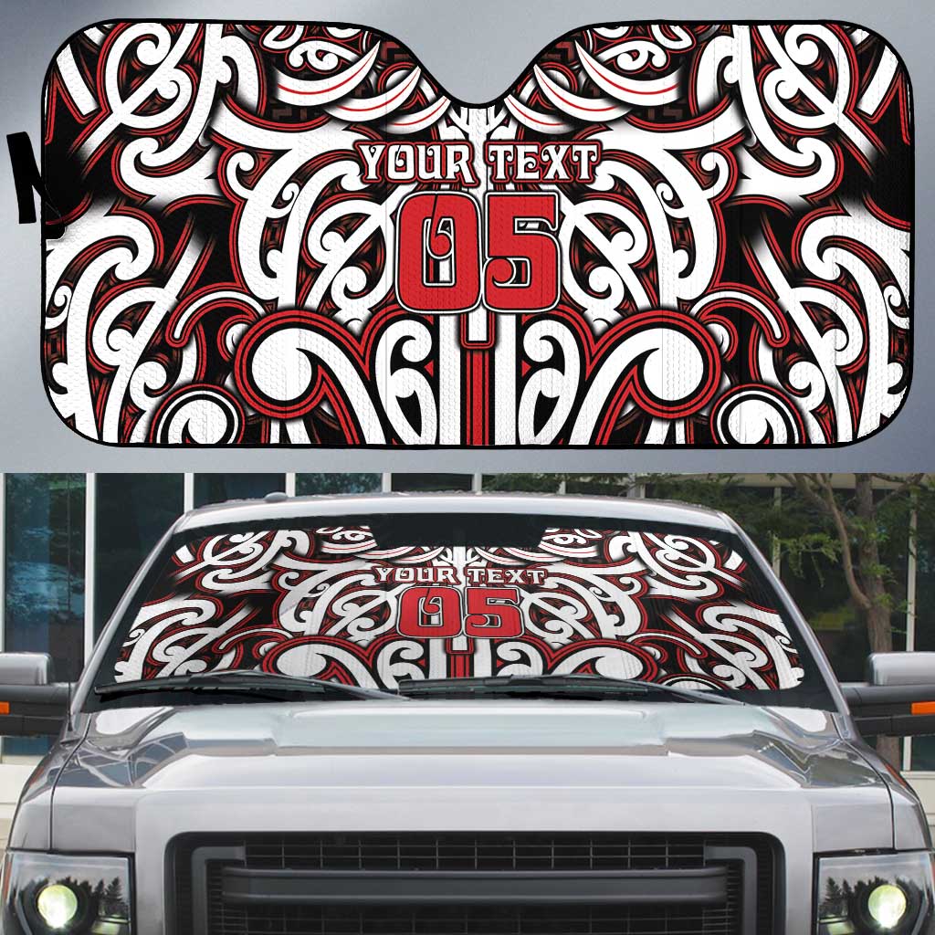 Custom Aotearoa Ngapuhi Auto Sun Shade Maori Tribal Pattern Mix Poutama LT05 Red - Polynesian Pride