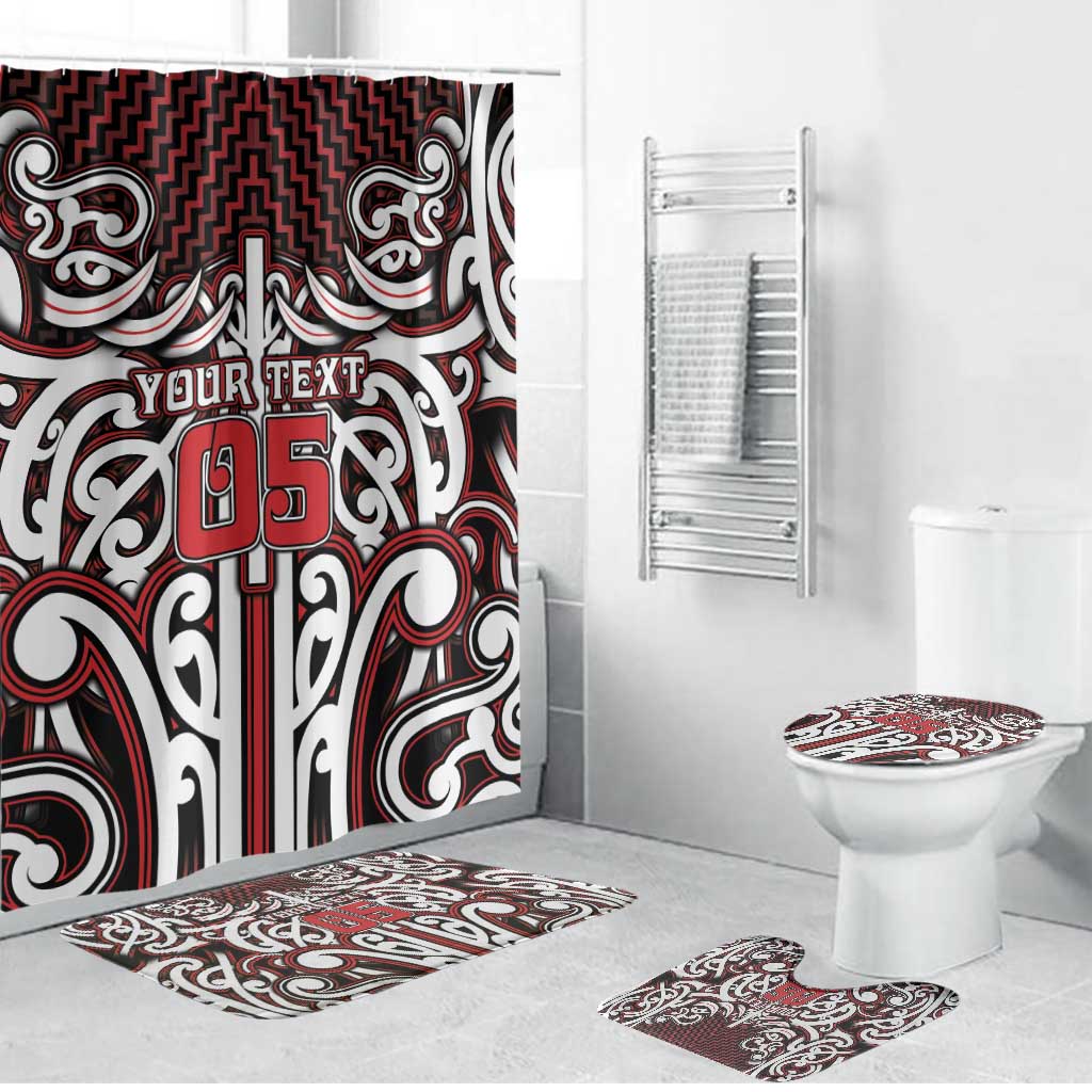 Custom Aotearoa Ngapuhi Bathroom Set Maori Tribal Pattern Mix Poutama LT05 Bathroom Set (4 pcs) Red - Polynesian Pride