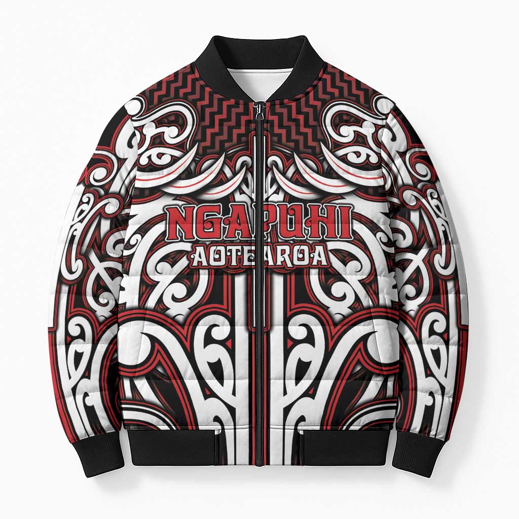 Custom Aotearoa Ngapuhi Bomber Puffer Jacket Maori Tribal Pattern Mix Poutama LT05 Unisex Red - Polynesian Pride