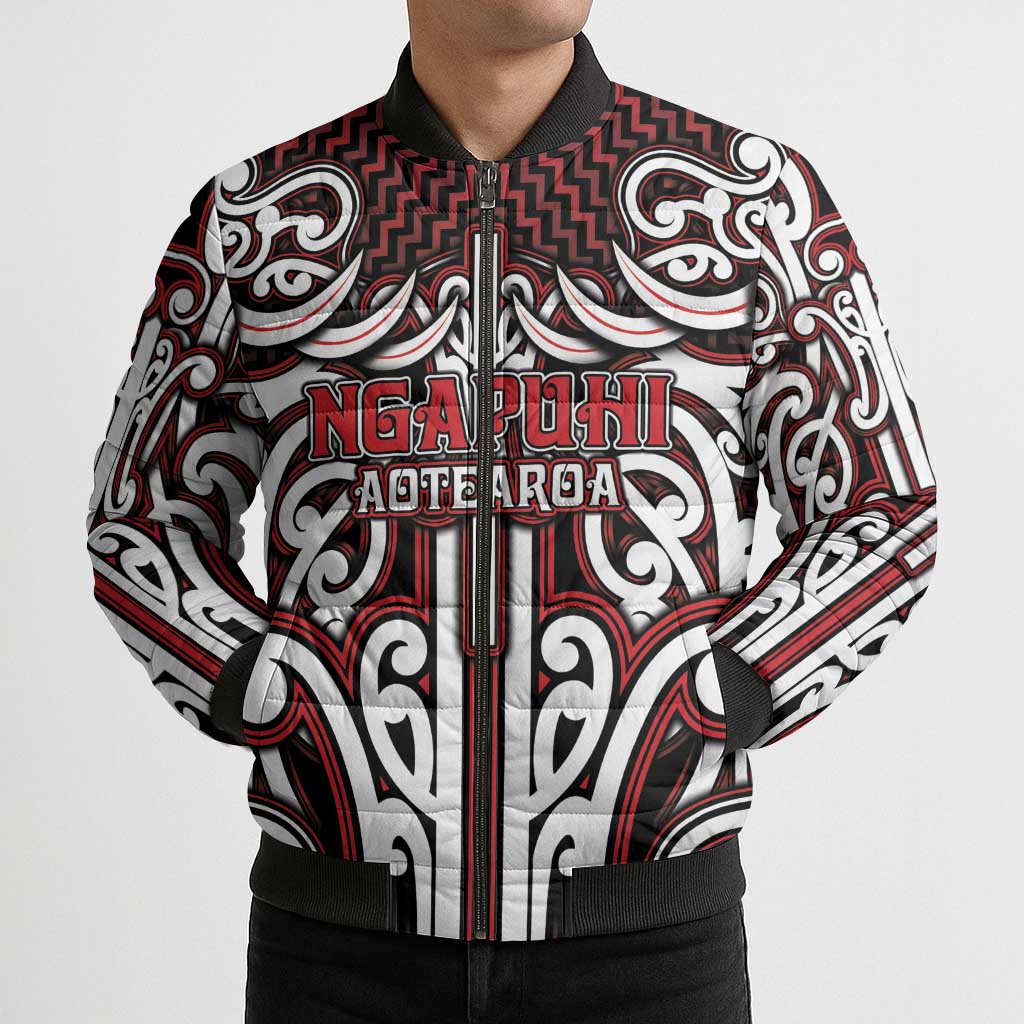 Custom Aotearoa Ngapuhi Bomber Puffer Jacket Maori Tribal Pattern Mix Poutama LT05 - Polynesian Pride