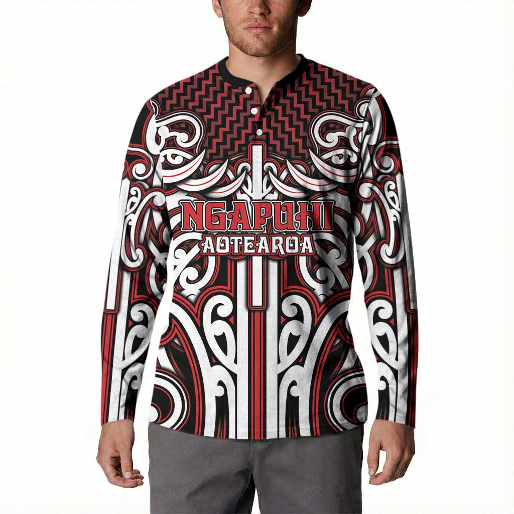 Custom Aotearoa Ngapuhi Button Sweatshirt Maori Tribal Pattern Mix Poutama LT05 - Polynesian Pride