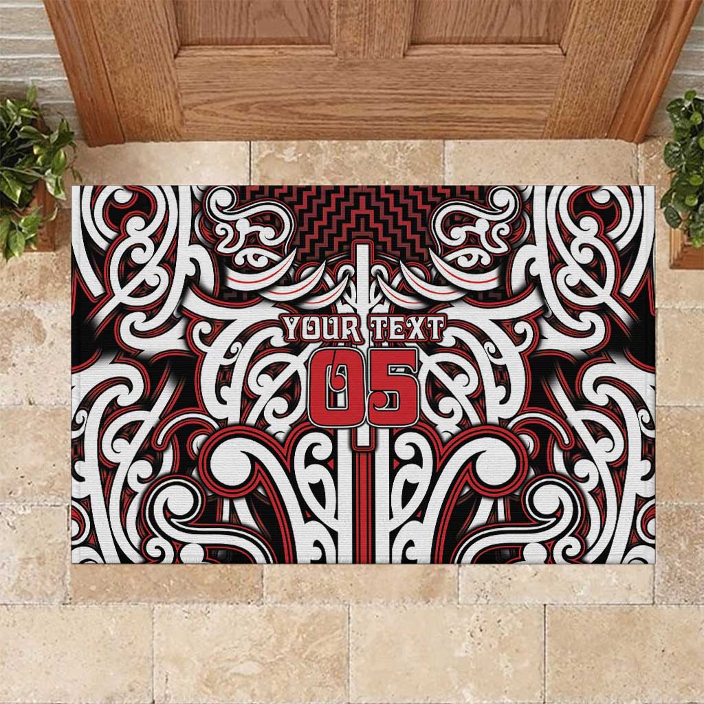 Custom Aotearoa Ngapuhi Rubber Doormat Maori Tribal Pattern Mix Poutama LT05 Red - Polynesian Pride