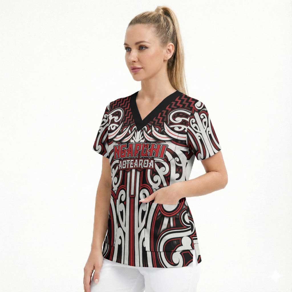 Custom Aotearoa Ngapuhi Scrub Top Maori Tribal Pattern Mix Poutama LT05 - Polynesian Pride