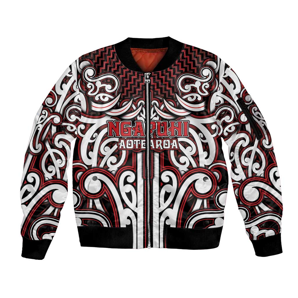 Custom Aotearoa Ngapuhi Sleeve Zip Bomber Jacket Maori Tribal Pattern Mix Poutama LT05 Unisex Red - Polynesian Pride