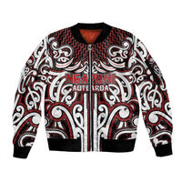 Custom Aotearoa Ngapuhi Sleeve Zip Bomber Jacket Maori Tribal Pattern Mix Poutama LT05 Unisex Red - Polynesian Pride