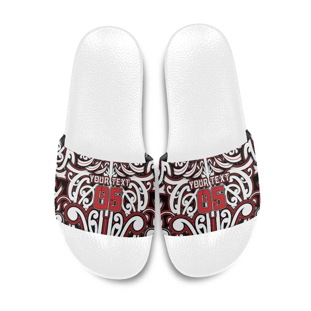 Custom Aotearoa Ngapuhi Slide Sandals Maori Tribal Pattern Mix Poutama LT05 Red - Polynesian Pride