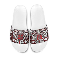 Custom Aotearoa Ngapuhi Slide Sandals Maori Tribal Pattern Mix Poutama LT05 Red - Polynesian Pride