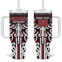 Custom Aotearoa Ngapuhi Tumbler With Handle Maori Tribal Pattern Mix Poutama LT05 One Size: 40 oz Red - Polynesian Pride