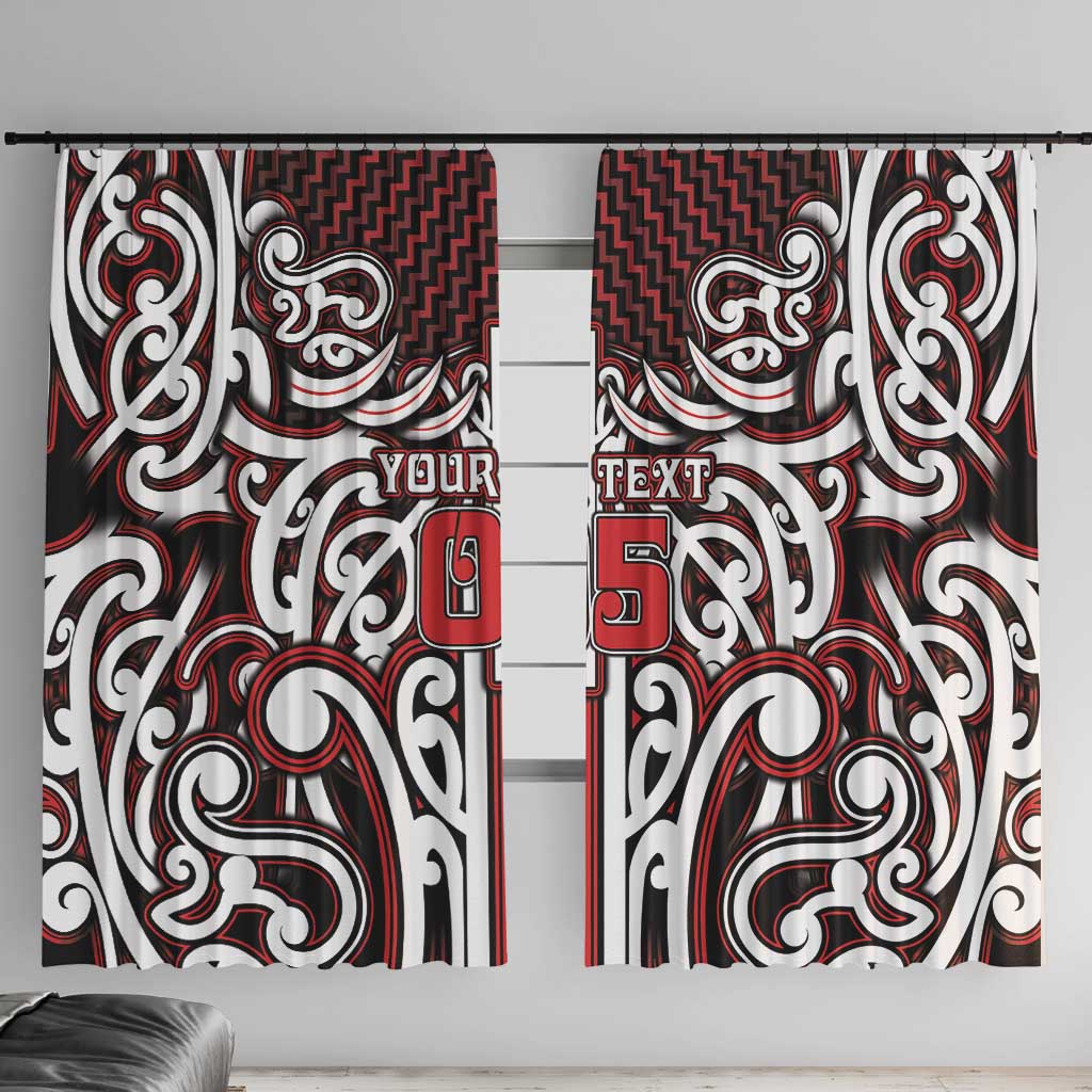 Custom Aotearoa Ngapuhi Window Curtain Maori Tribal Pattern Mix Poutama LT05 With Hooks Red - Polynesian Pride