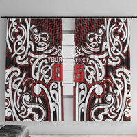 Custom Aotearoa Ngapuhi Window Curtain Maori Tribal Pattern Mix Poutama LT05 With Hooks Red - Polynesian Pride