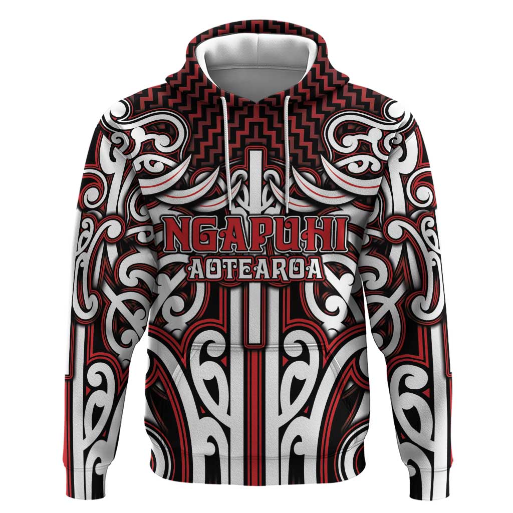 Custom Aotearoa Ngapuhi Zip Hoodie Maori Tribal Pattern Mix Poutama LT05 Pullover Hoodie Red - Polynesian Pride