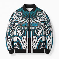 Custom Aotearoa Ngati Porou Bomber Puffer Jacket Maori Tribal Pattern Mix Poutama LT05 Unisex Blue - Polynesian Pride