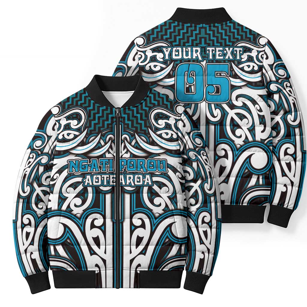 Custom Aotearoa Ngati Porou Bomber Puffer Jacket Maori Tribal Pattern Mix Poutama LT05 - Polynesian Pride