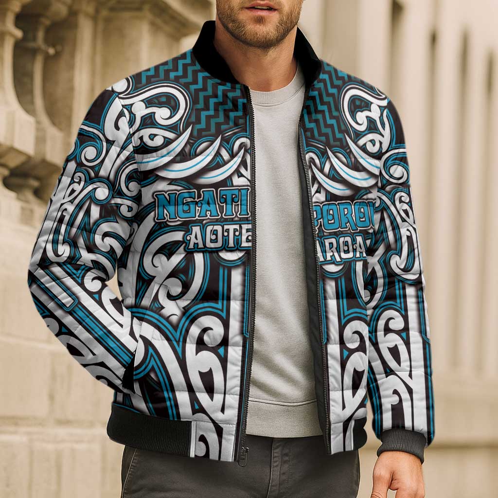 Custom Aotearoa Ngati Porou Bomber Puffer Jacket Maori Tribal Pattern Mix Poutama LT05 - Polynesian Pride