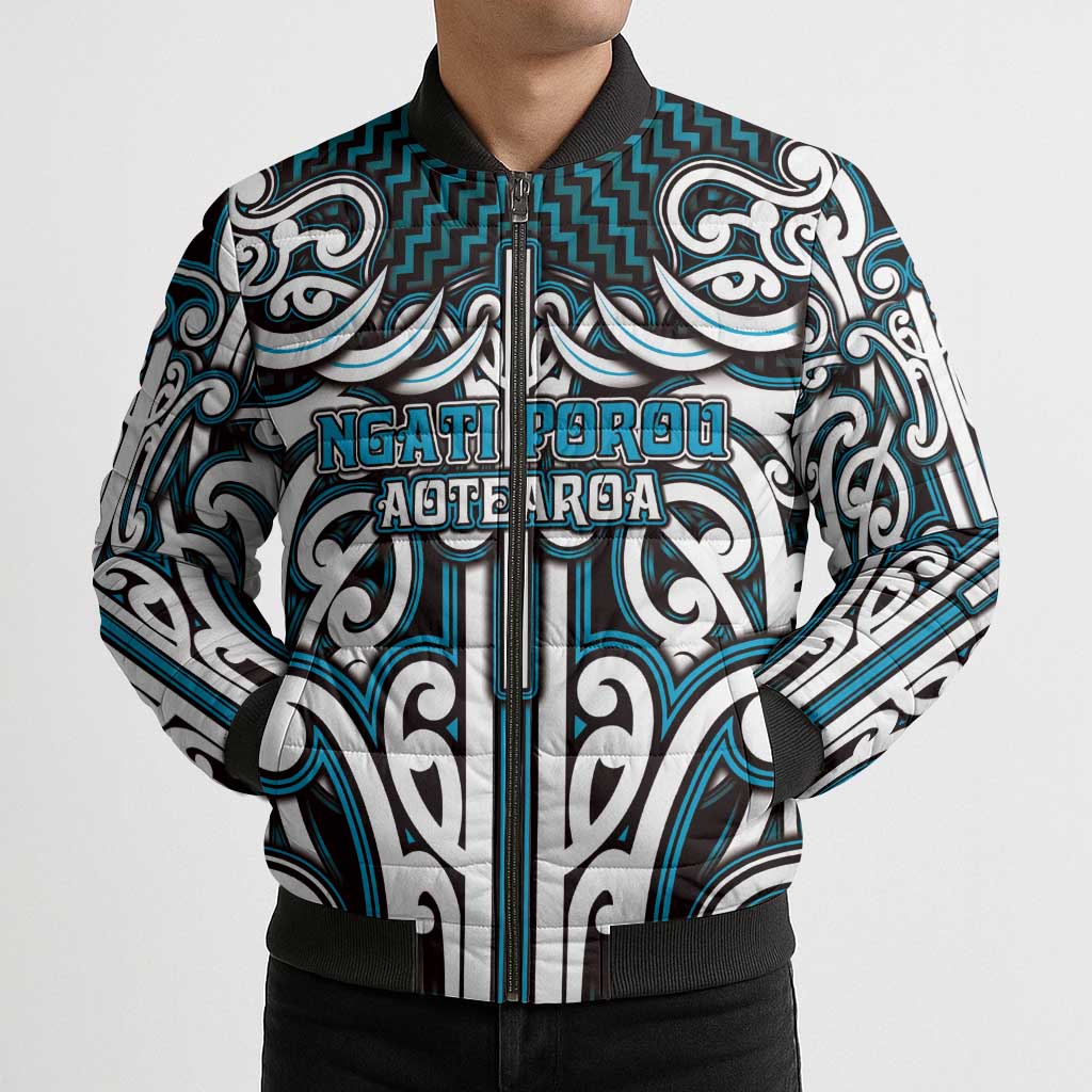 Custom Aotearoa Ngati Porou Bomber Puffer Jacket Maori Tribal Pattern Mix Poutama LT05 - Polynesian Pride