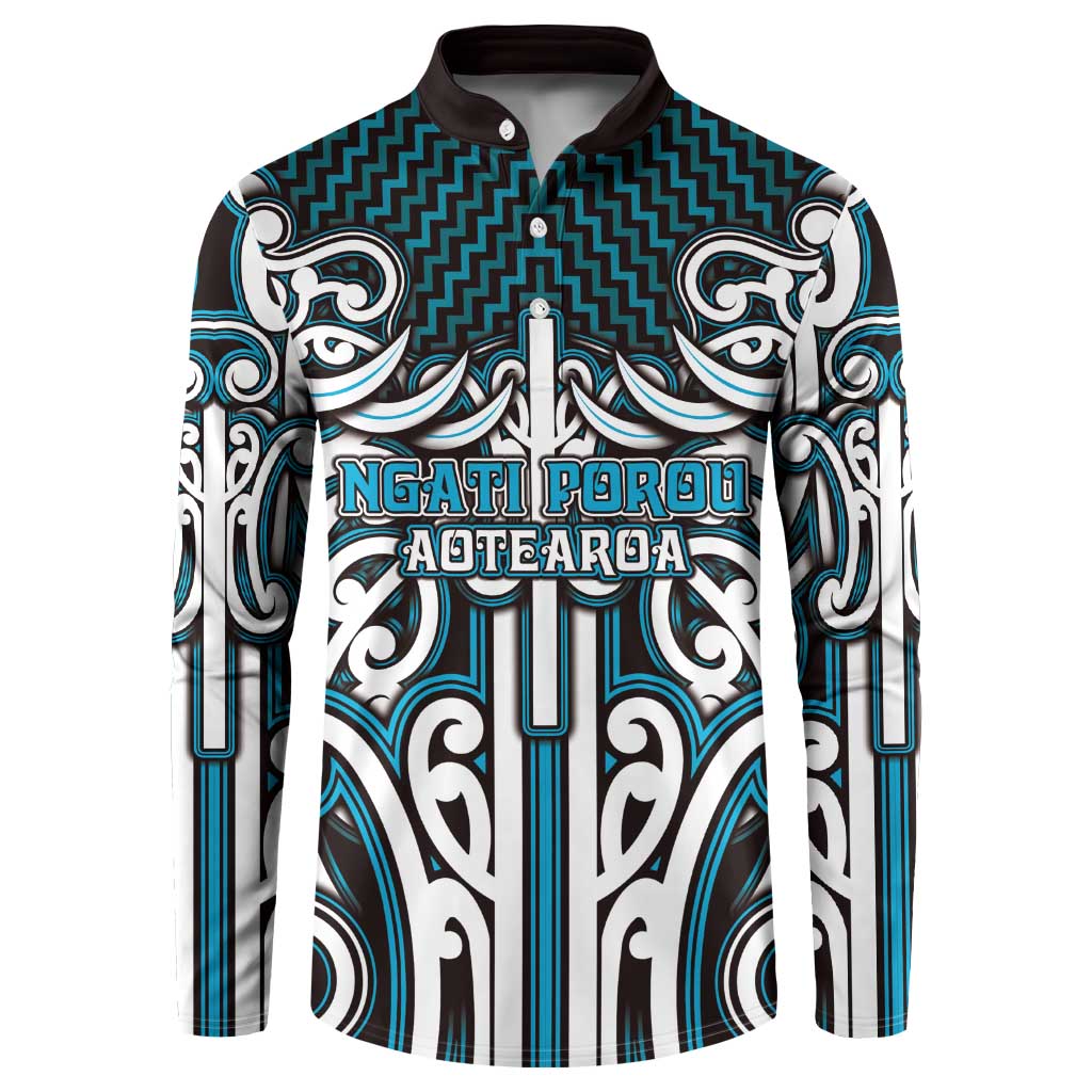 Custom Aotearoa Ngati Porou Button Sweatshirt Maori Tribal Pattern Mix Poutama LT05 Blue - Polynesian Pride