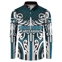 Custom Aotearoa Ngati Porou Button Sweatshirt Maori Tribal Pattern Mix Poutama LT05 Blue - Polynesian Pride