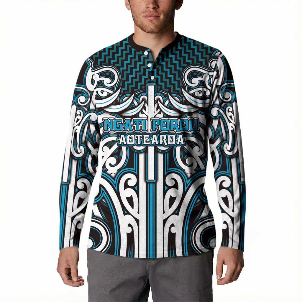 Custom Aotearoa Ngati Porou Button Sweatshirt Maori Tribal Pattern Mix Poutama LT05 - Polynesian Pride
