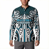 Custom Aotearoa Ngati Porou Button Sweatshirt Maori Tribal Pattern Mix Poutama LT05 - Polynesian Pride