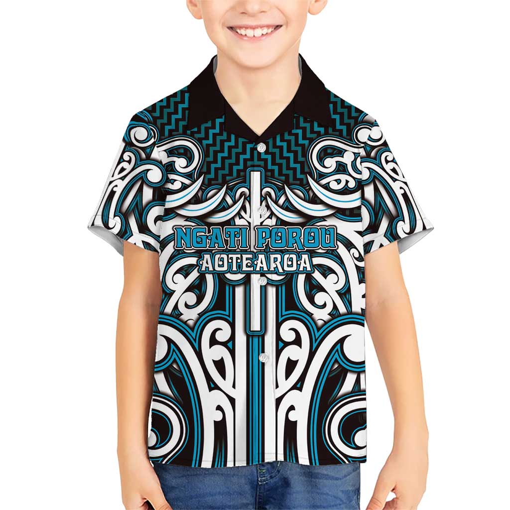 Custom Aotearoa Ngati Porou Kid Hawaiian Shirt Maori Tribal Pattern Mix Poutama LT05 Kid Blue - Polynesian Pride