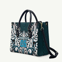 Custom Aotearoa Ngati Porou Leather Bag Maori Tribal Pattern Mix Poutama LT05 Blue - Polynesian Pride