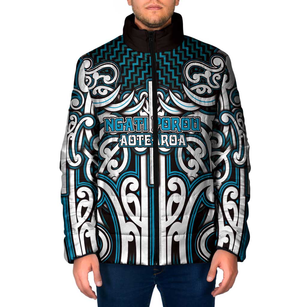 Custom Aotearoa Ngati Porou Padded Jacket Maori Tribal Pattern Mix Poutama LT05 Men Blue - Polynesian Pride