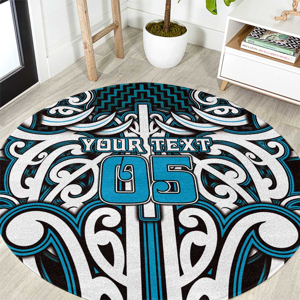 Custom Aotearoa Ngati Porou Round Carpet Maori Tribal Pattern Mix Poutama LT05 Blue - Polynesian Pride