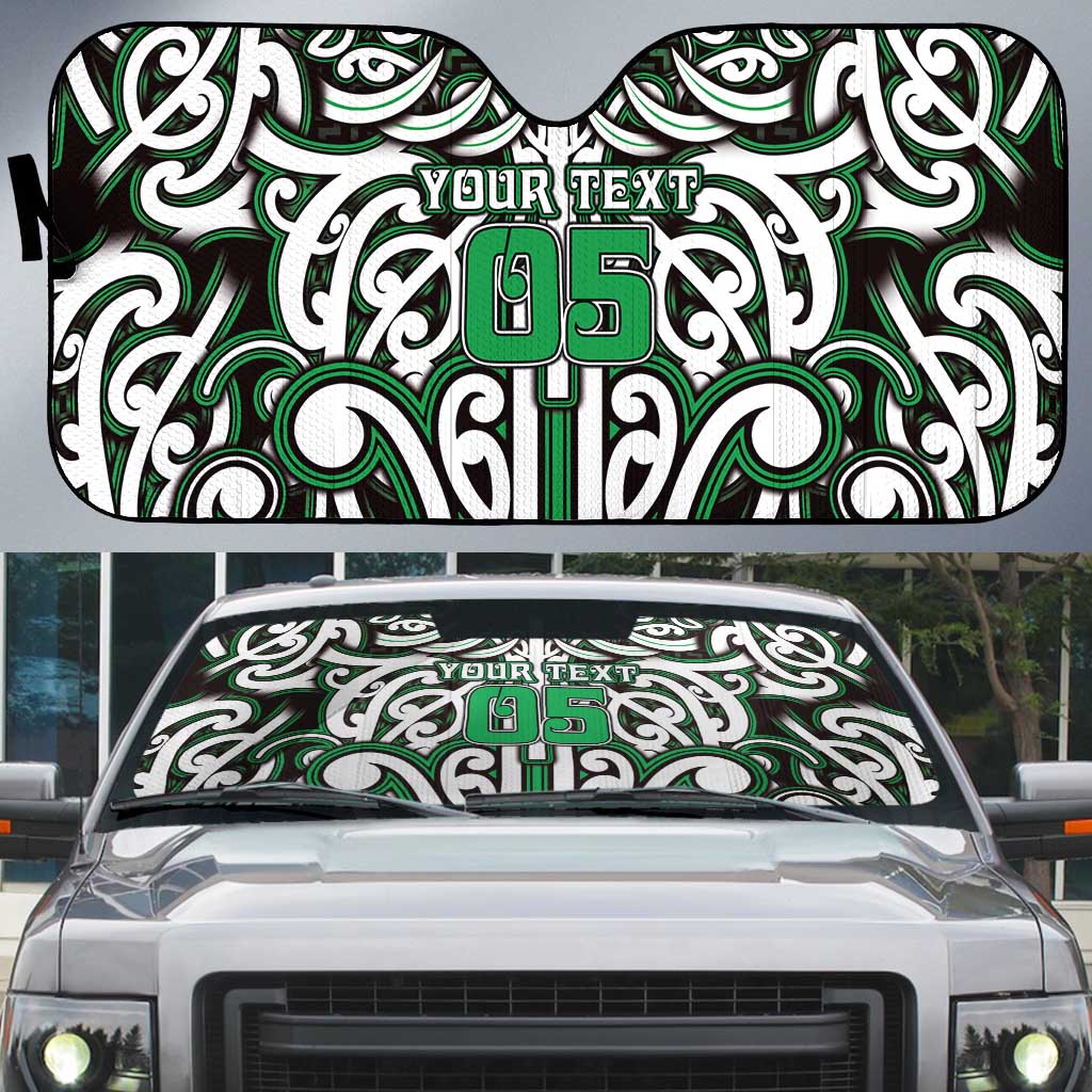 Custom Aotearoa Ngai Tahu Auto Sun Shade Maori Tribal Pattern Mix Poutama LT05 Green - Polynesian Pride