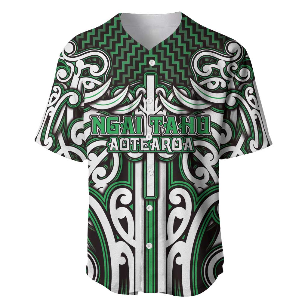 Custom Aotearoa Ngai Tahu Baseball Jersey Maori Tribal Pattern Mix Poutama LT05 Green - Polynesian Pride