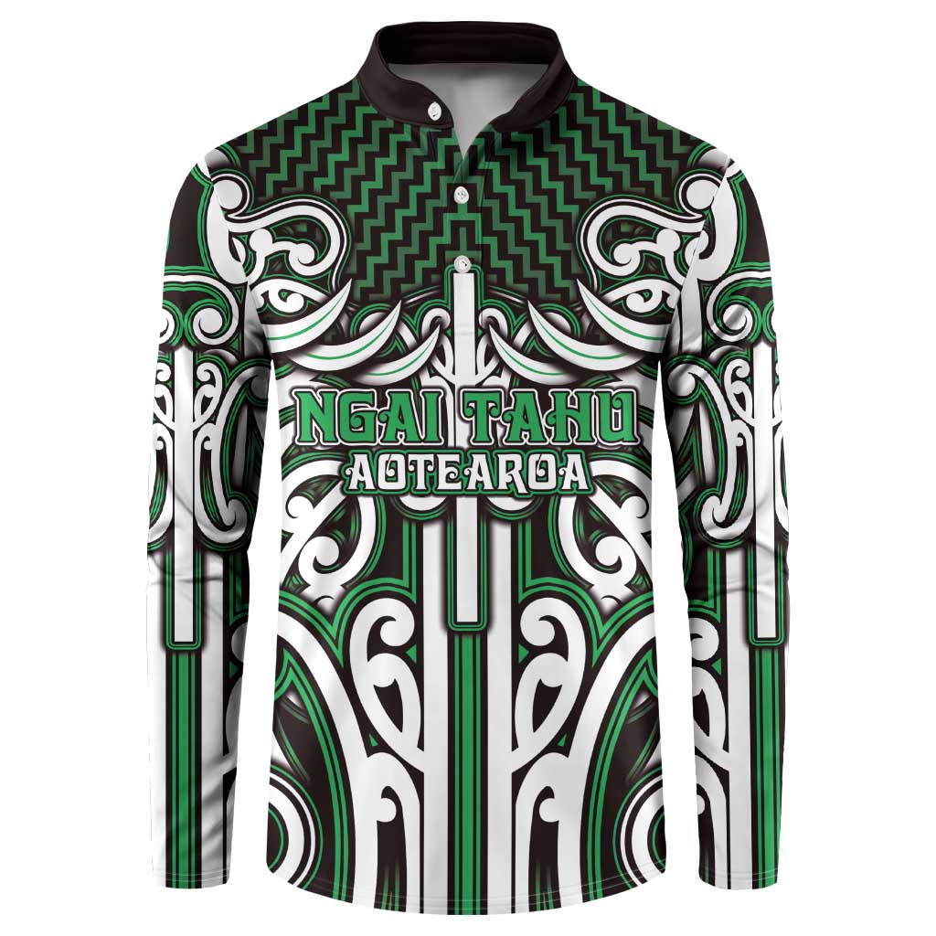 Custom Aotearoa Ngai Tahu Button Sweatshirt Maori Tribal Pattern Mix Poutama LT05 Green - Polynesian Pride