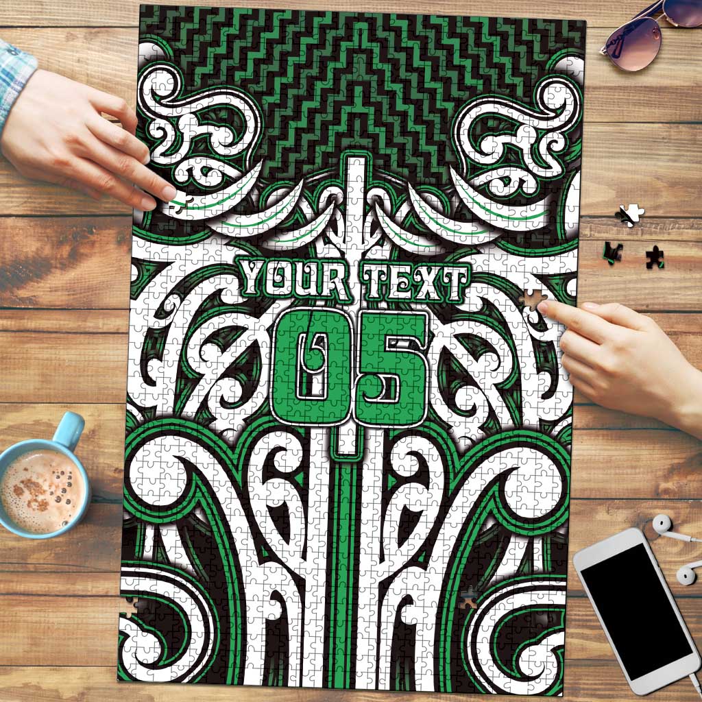 Custom Aotearoa Ngai Tahu Puzzle Maori Tribal Pattern Mix Poutama LT05 Green - Polynesian Pride