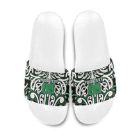 Custom Aotearoa Ngai Tahu Slide Sandals Maori Tribal Pattern Mix Poutama LT05 Green - Polynesian Pride