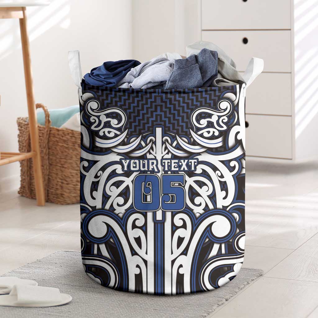 Custom Aotearoa Ngati Tuwharetoa Laundry Basket Maori Tribal Pattern Mix Poutama LT05 Navy - Polynesian Pride