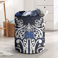 Custom Aotearoa Ngati Tuwharetoa Laundry Basket Maori Tribal Pattern Mix Poutama LT05 Navy - Polynesian Pride