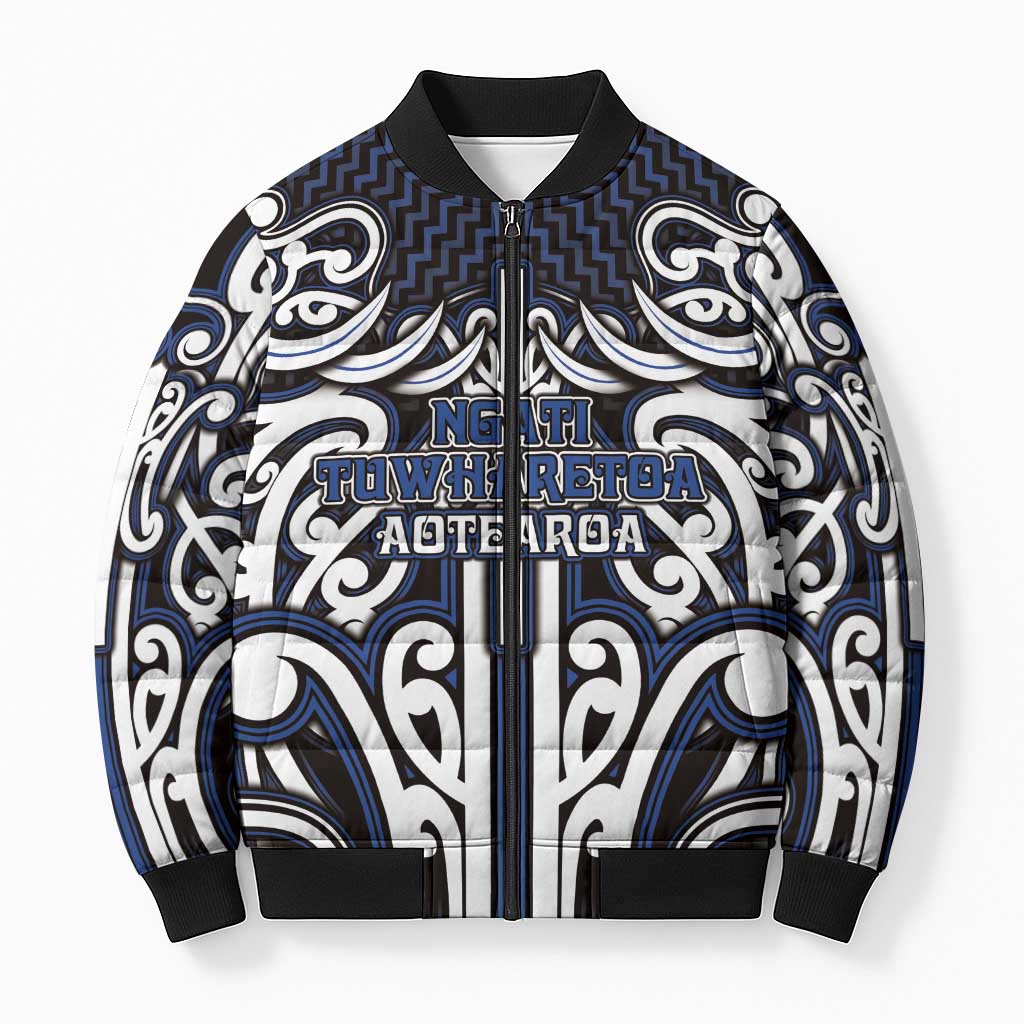 Custom Aotearoa Ngati Tuwharetoa Bomber Puffer Jacket Maori Tribal Pattern Mix Poutama LT05 Unisex Navy - Polynesian Pride