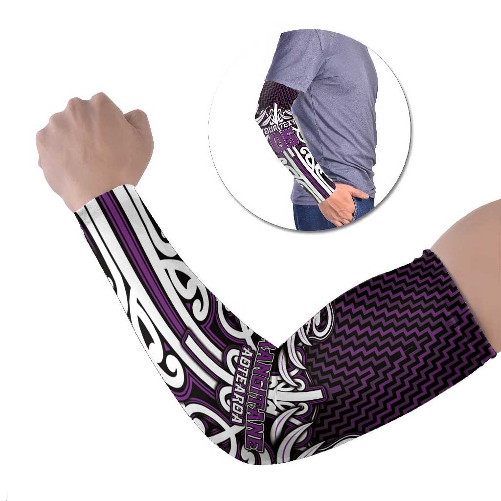 Custom Aotearoa Rangitane Arm Sleeves Maori Tribal Pattern Mix Poutama LT05 Set of 2 Purple - Polynesian Pride