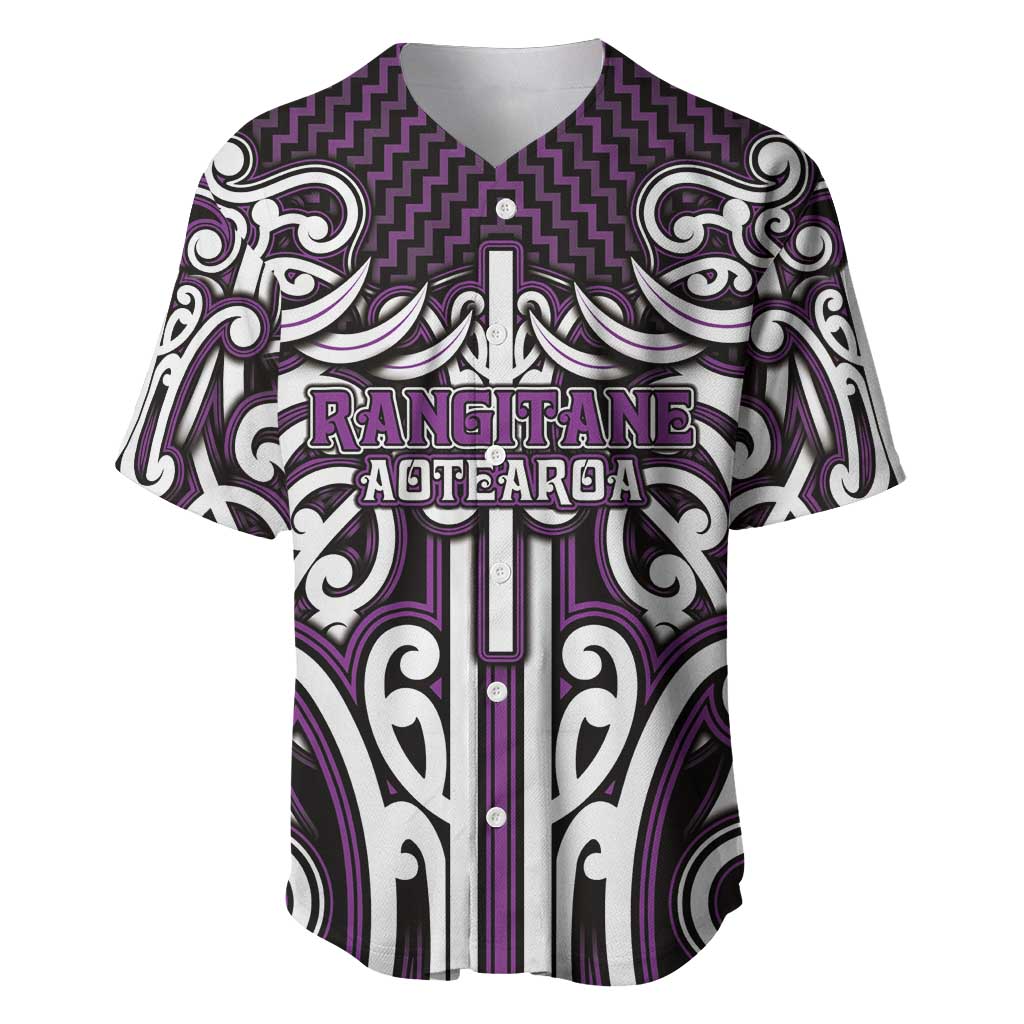 Custom Aotearoa Rangitane Baseball Jersey Maori Tribal Pattern Mix Poutama LT05 Purple - Polynesian Pride