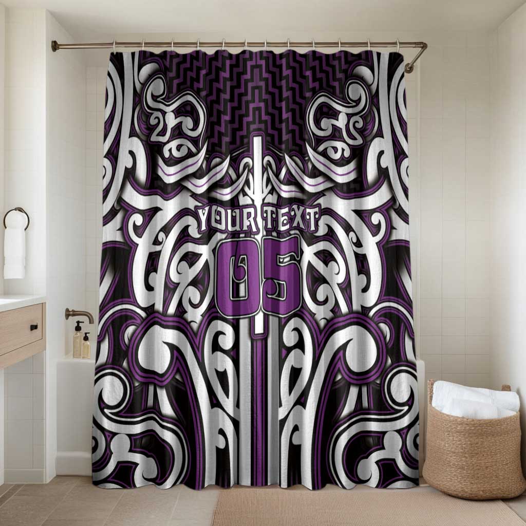 Custom Aotearoa Rangitane Bathroom Set Maori Tribal Pattern Mix Poutama LT05 Shower Curtain Only Purple - Polynesian Pride