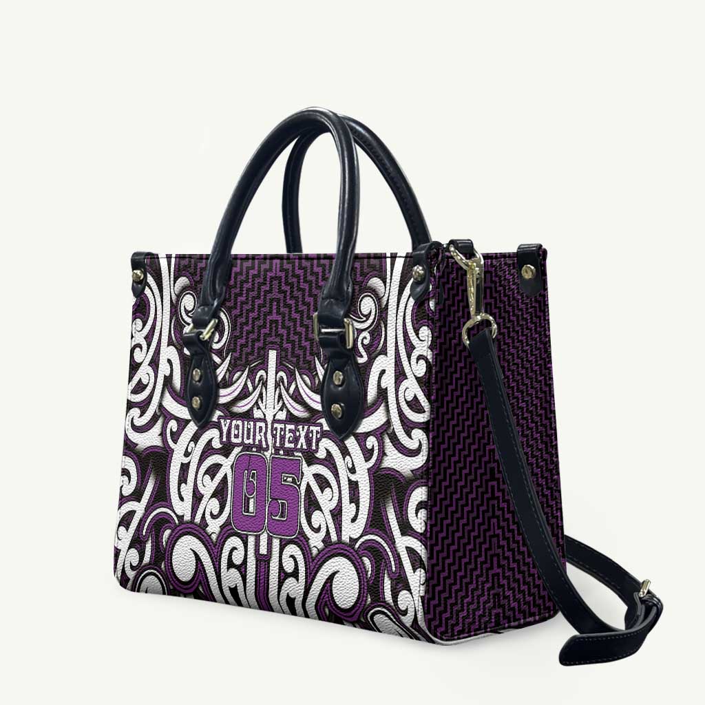 Custom Aotearoa Rangitane Leather Bag Maori Tribal Pattern Mix Poutama LT05 Purple - Polynesian Pride