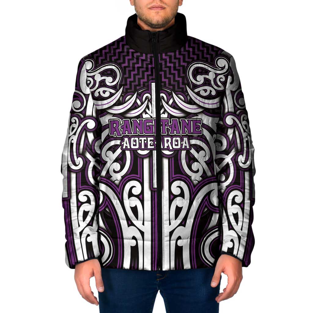 Custom Aotearoa Rangitane Padded Jacket Maori Tribal Pattern Mix Poutama LT05 Men Purple - Polynesian Pride