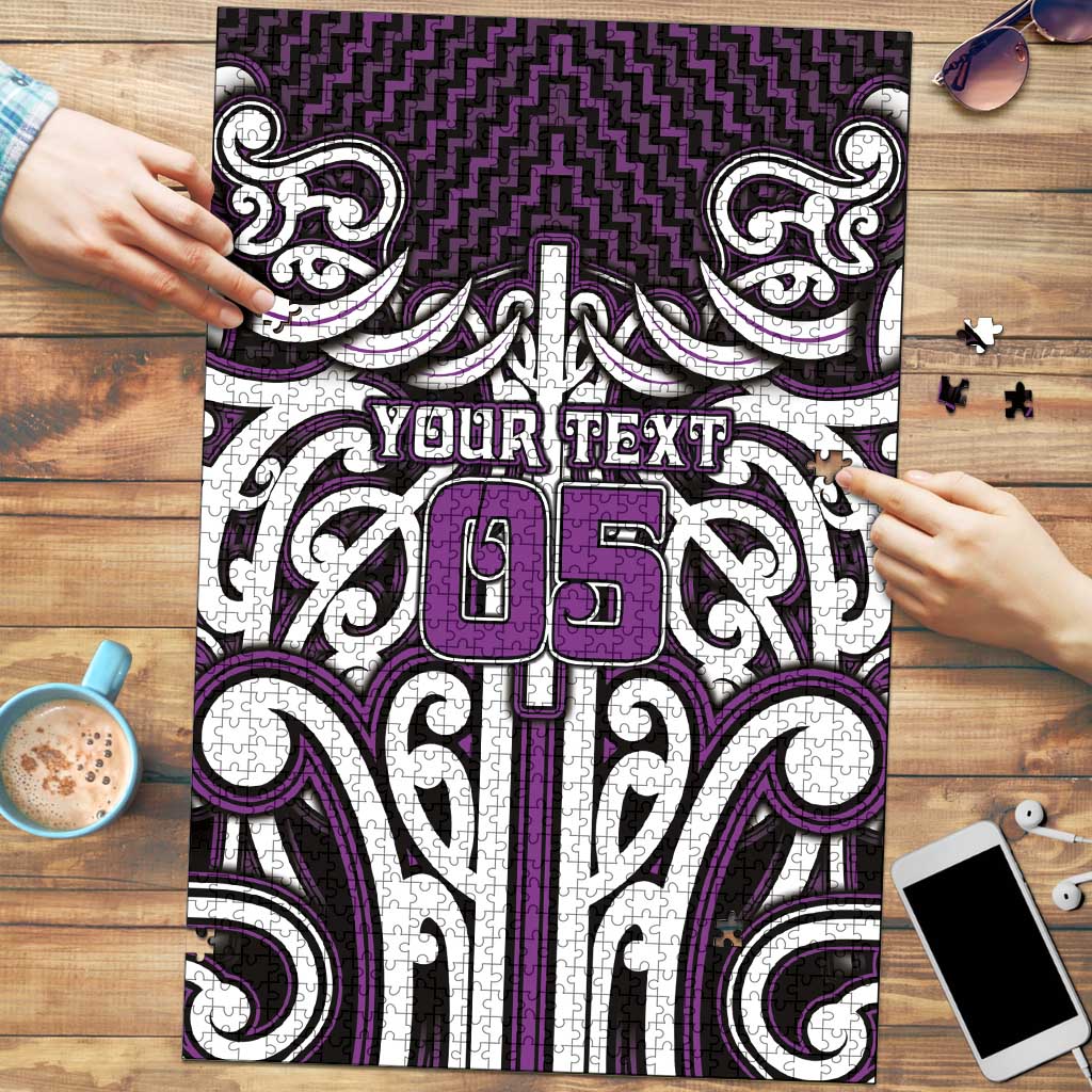 Custom Aotearoa Rangitane Puzzle Maori Tribal Pattern Mix Poutama LT05 Purple - Polynesian Pride