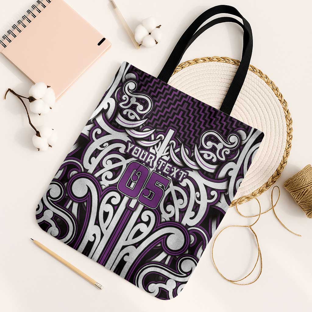 Custom Aotearoa Rangitane Tote Bag Maori Tribal Pattern Mix Poutama LT05 Black Strap One Size Purple - Polynesian Pride