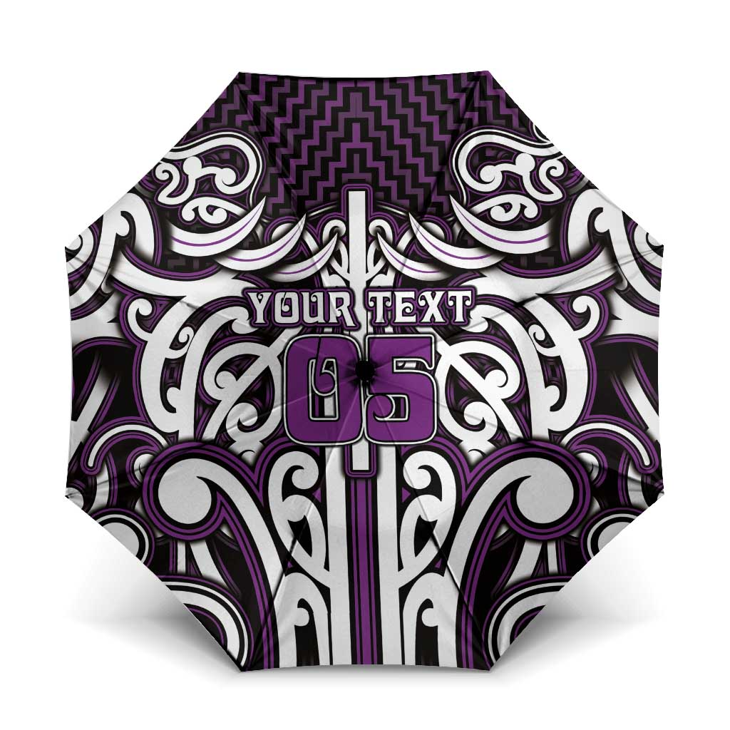 Custom Aotearoa Rangitane Umbrella Maori Tribal Pattern Mix Poutama LT05 One Size Folded 11.42 inch Opened Diameter 37.4 inch Purple - Polynesian Pride