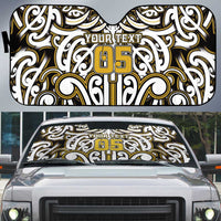 Custom Aotearoa Taranaki Auto Sun Shade Maori Tribal Pattern Mix Poutama LT05 Yellow - Polynesian Pride