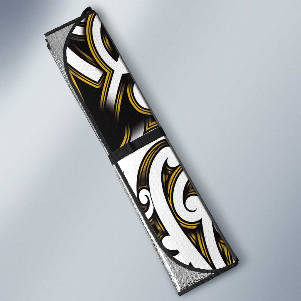 Custom Aotearoa Taranaki Auto Sun Shade Maori Tribal Pattern Mix Poutama LT05 - Polynesian Pride